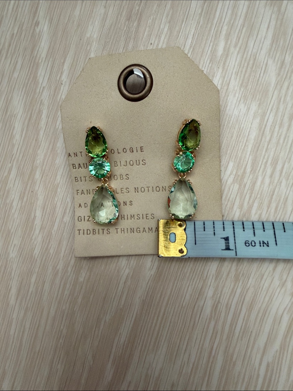 Anthropologie Gold-Set Light Green Teardrop Dangle Earrings - Picture 6 of 11